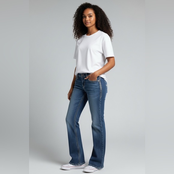 Rock Revival Betty 31 Stylish Easy Boot Blue Embellished Women's Jeans - Picture 3 of 8